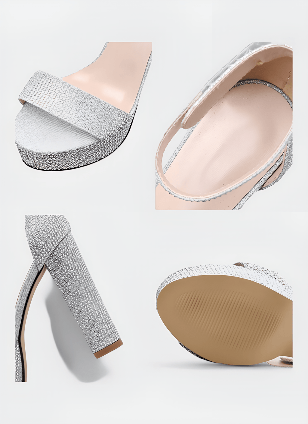 INLAY RHINESTONE THICK HIGH HEEL SANDALS