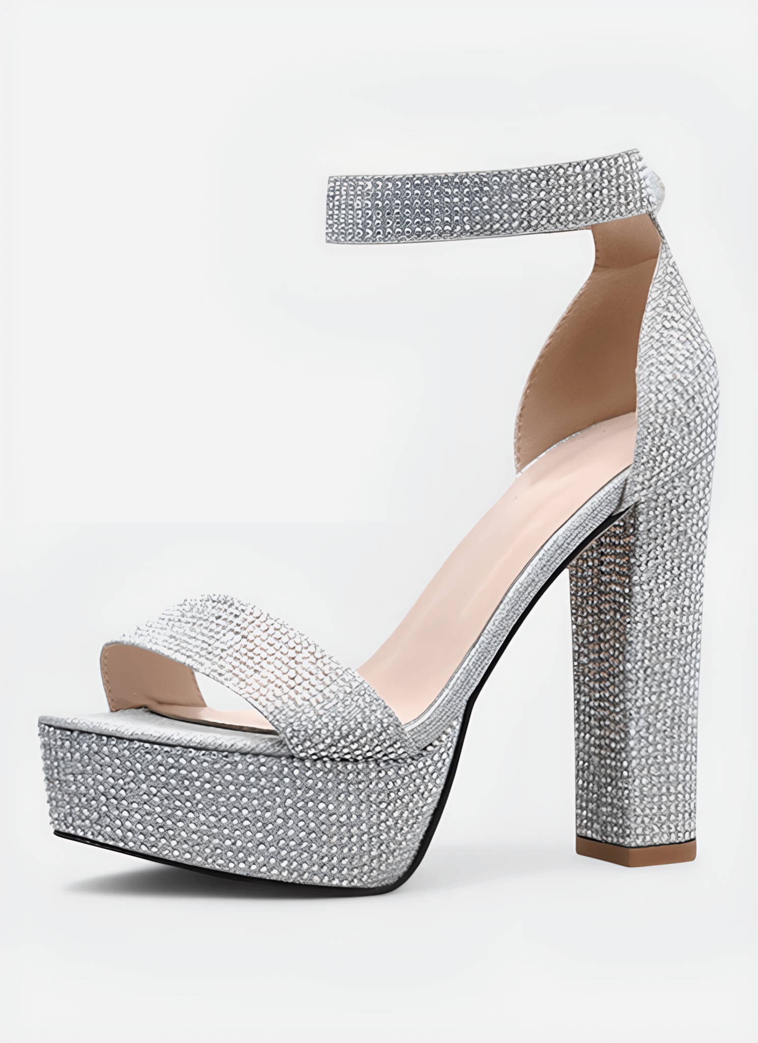INLAY RHINESTONE THICK HIGH HEEL SANDALS