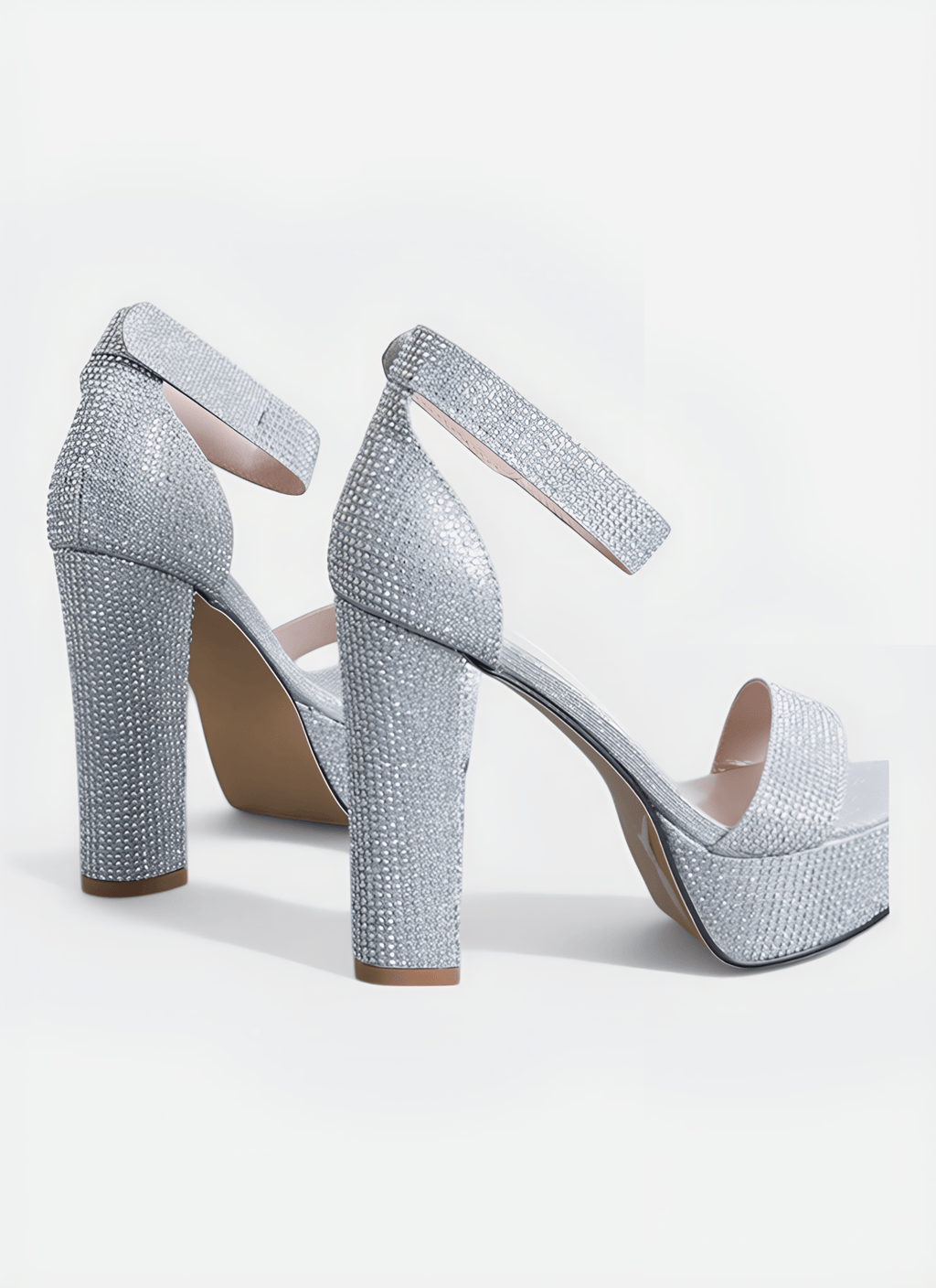 INLAY RHINESTONE THICK HIGH HEEL SANDALS