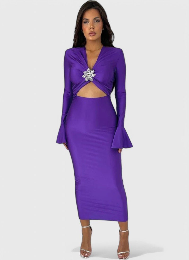LILA V-NECK ANKLE-LENGTH DRESS
