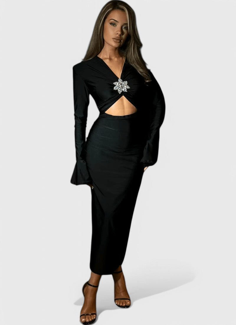 LILA V-NECK ANKLE-LENGTH DRESS