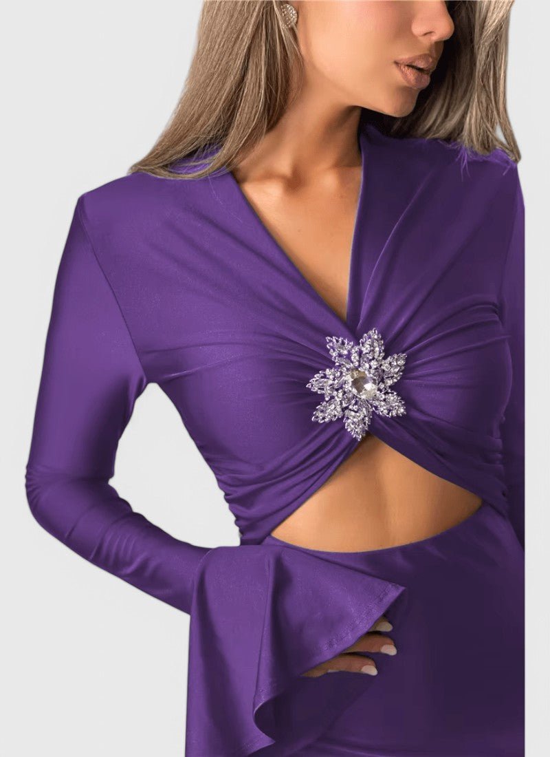 LILA V-NECK ANKLE-LENGTH DRESS
