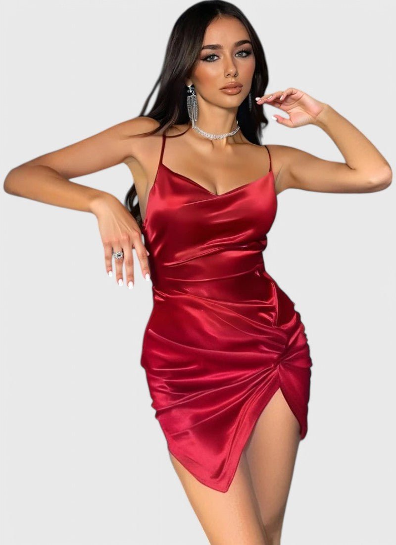 LUNA RED HALTER MINI DRESS