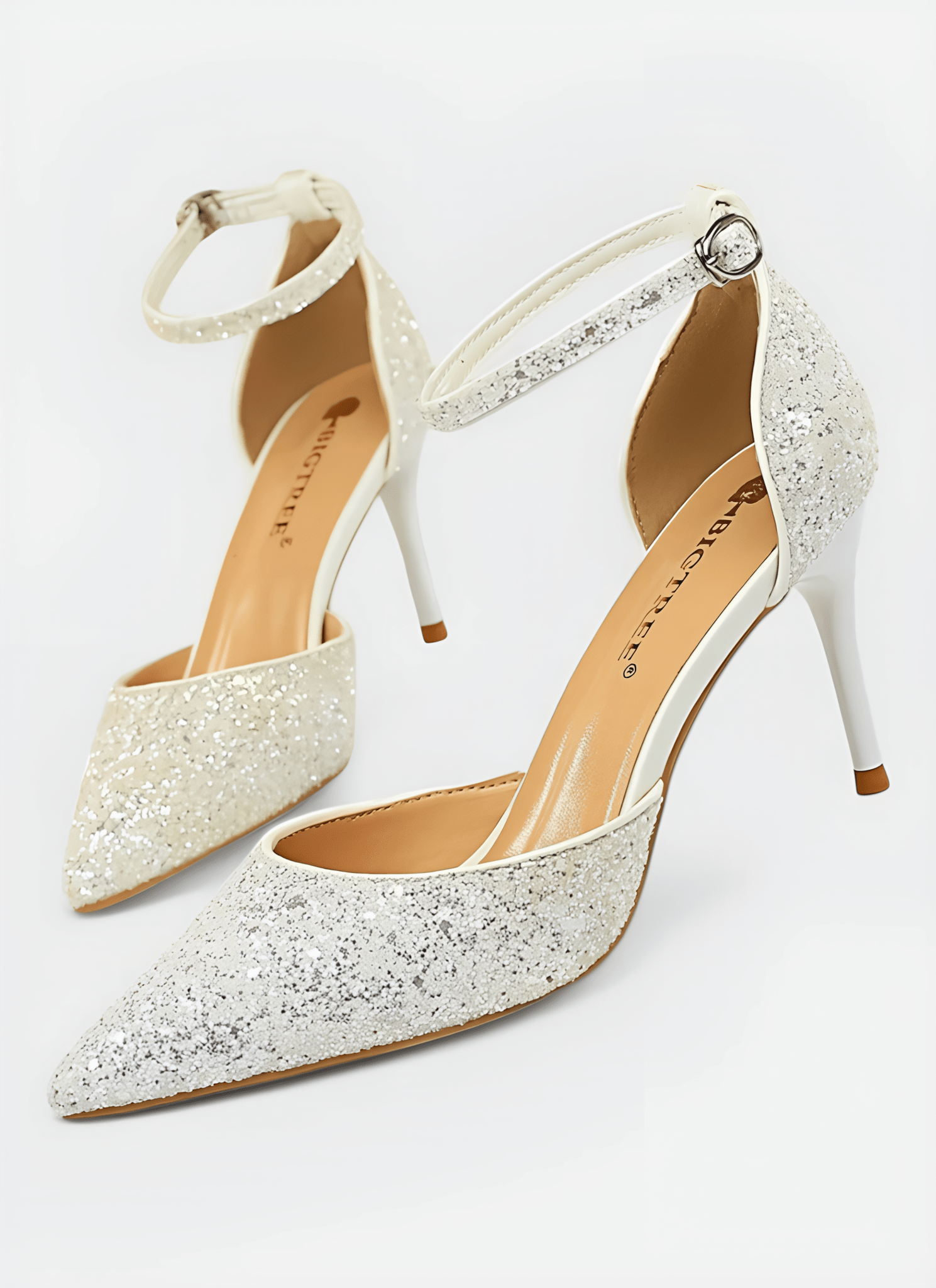 METAL THIN BUCKLE SEQUINS HIGH HEEL SANDALS