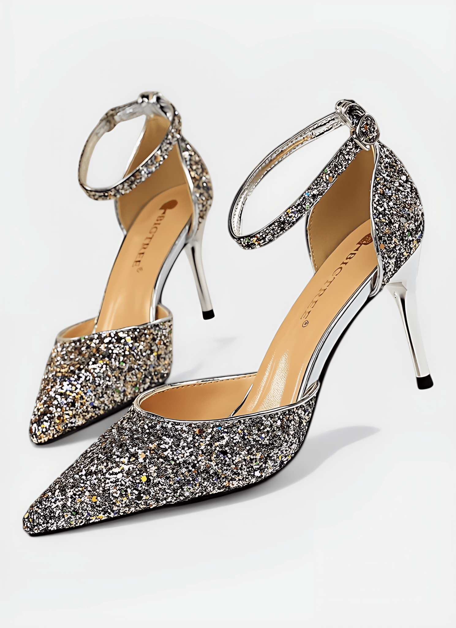 METAL THIN BUCKLE SEQUINS HIGH HEEL SANDALS