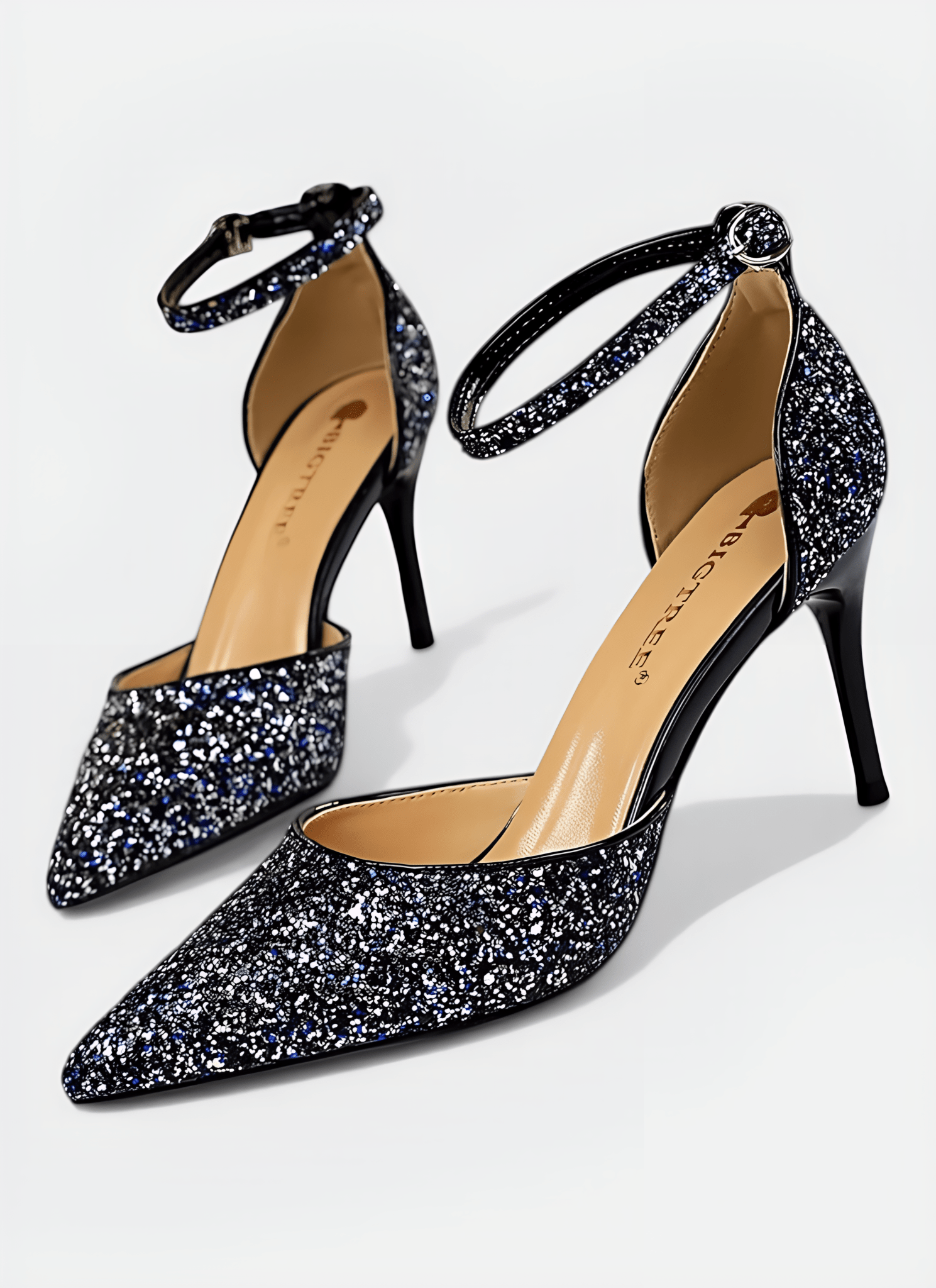 METAL THIN BUCKLE SEQUINS HIGH HEEL SANDALS