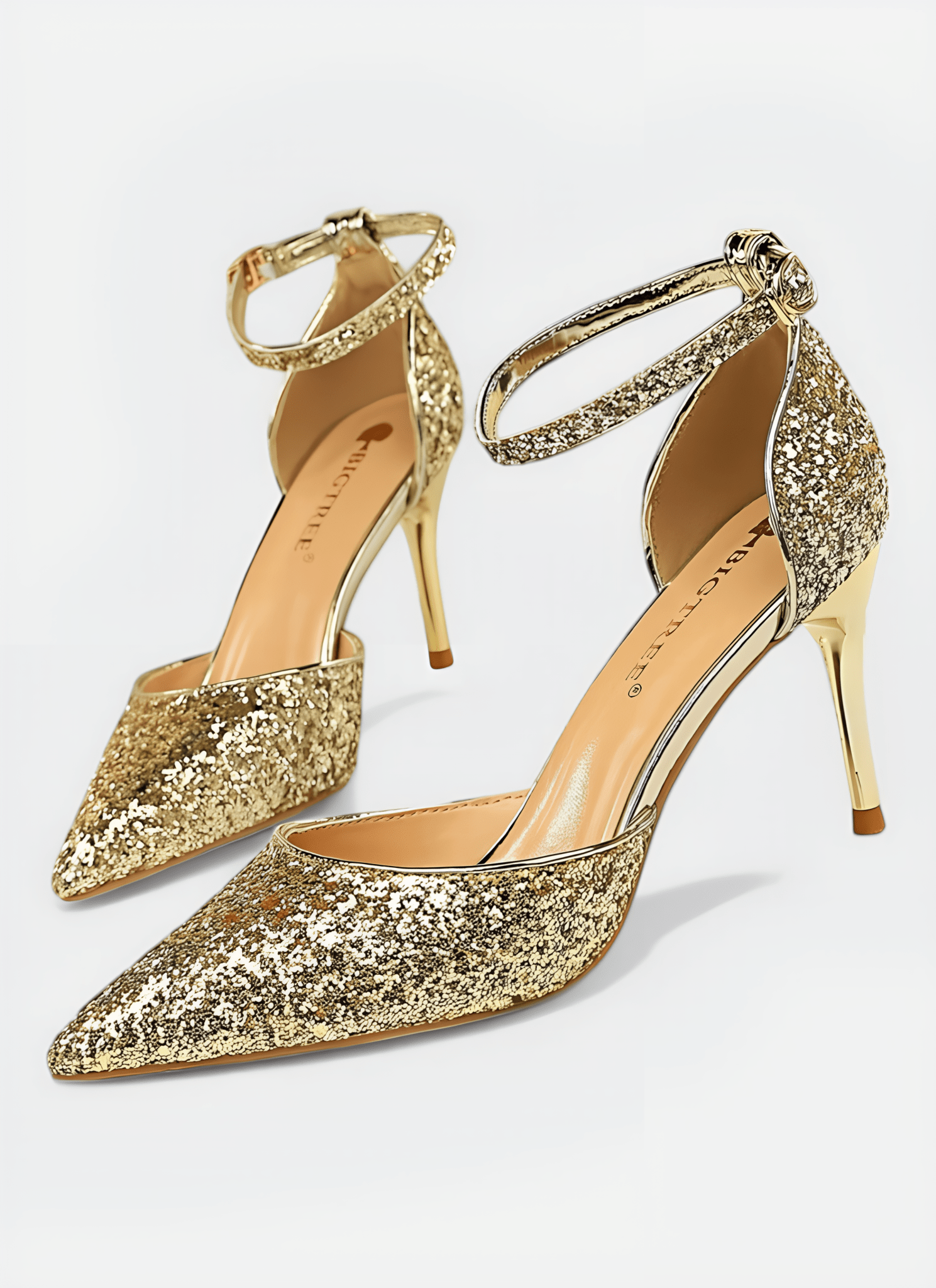 METAL THIN BUCKLE SEQUINS HIGH HEEL SANDALS