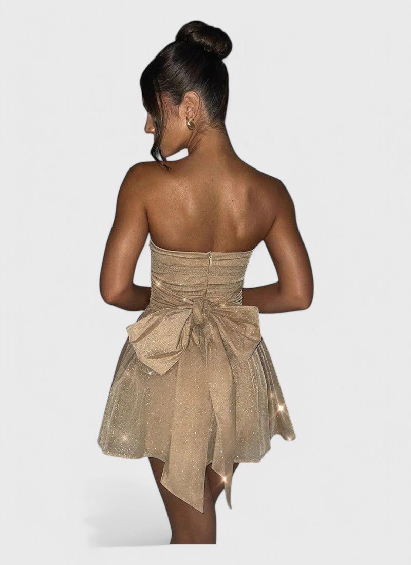 RUCHED BOWKNOT SLEEVELESS KNIT DRESS