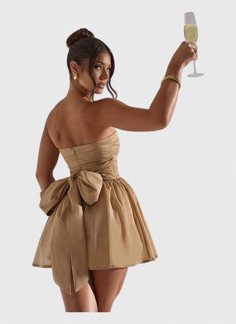 RUCHED BOWKNOT SLEEVELESS KNIT DRESS