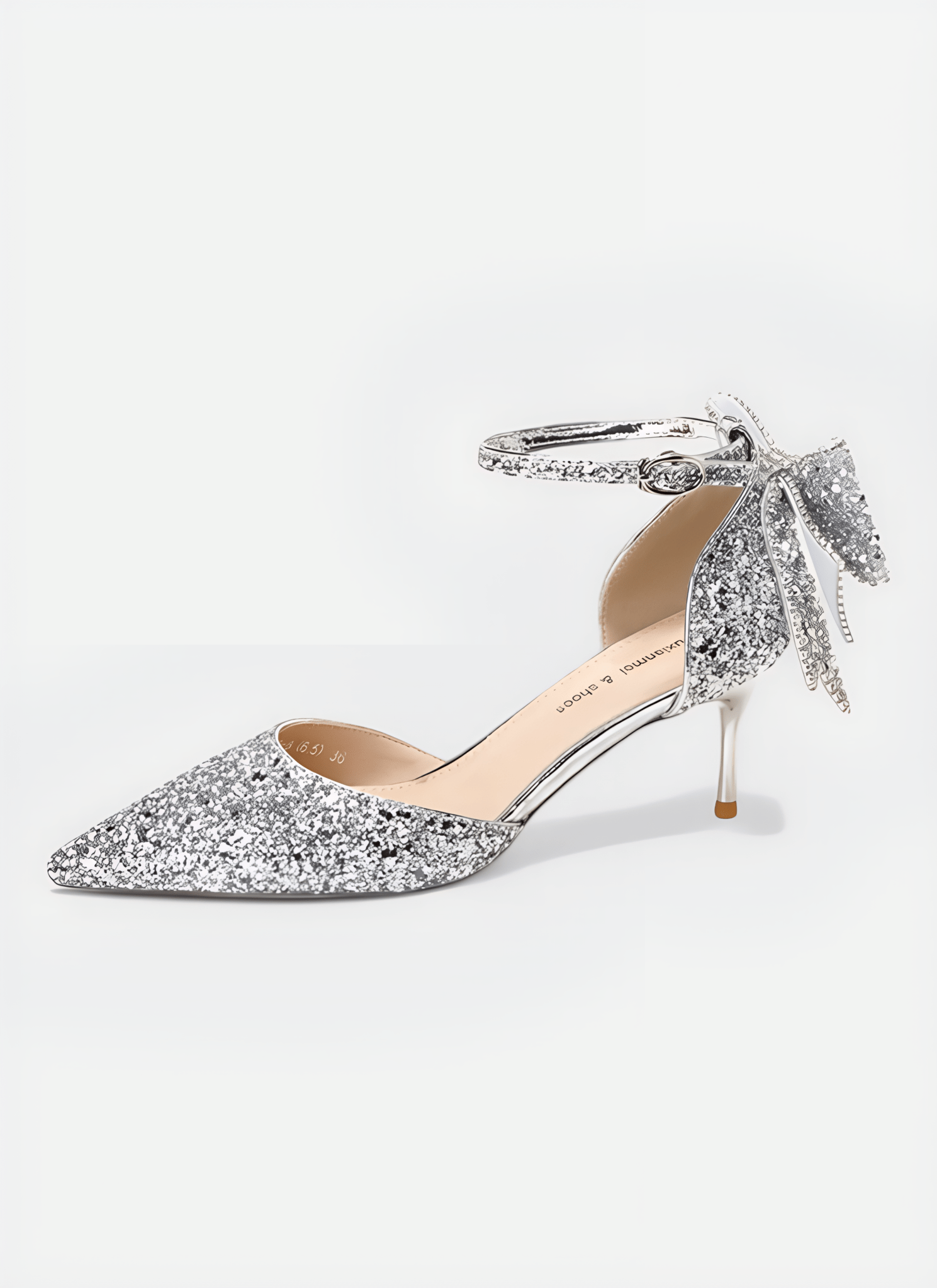 SEQUIN & BOW DECOR POINT TOE HEELED PUMPS