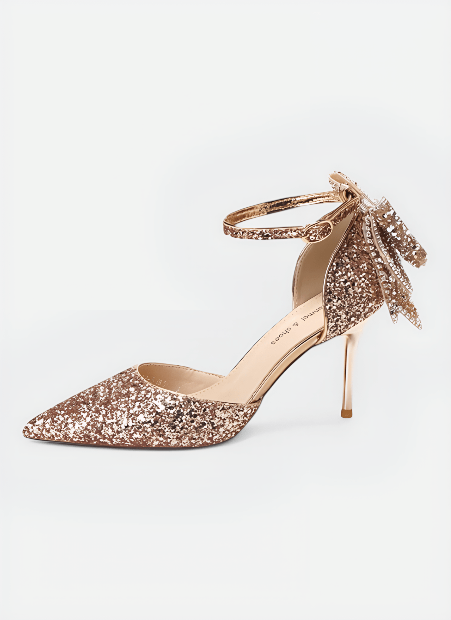 SEQUIN & BOW DECOR POINT TOE HEELED PUMPS