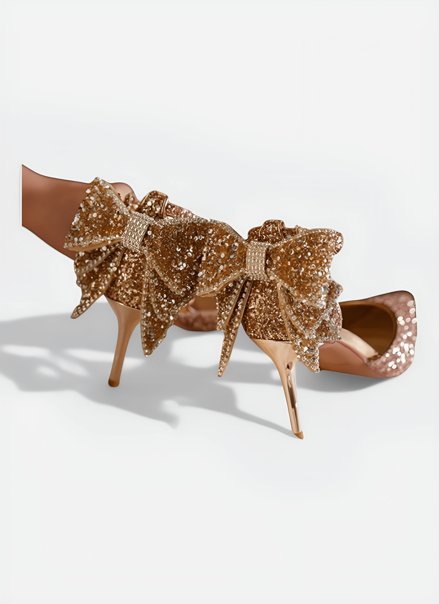 SEQUIN & BOW DECOR POINT TOE HEELED PUMPS