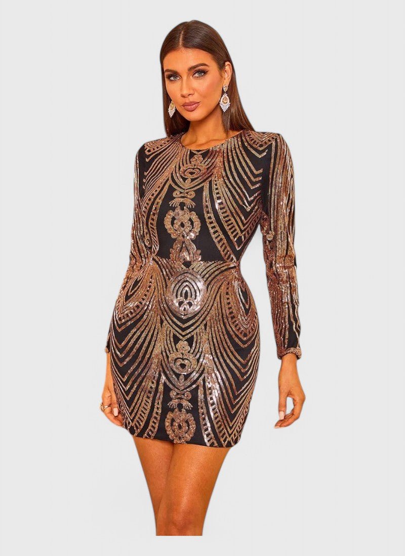 SEQUIN LONG SLEEVE A-LINE MINI DRESS