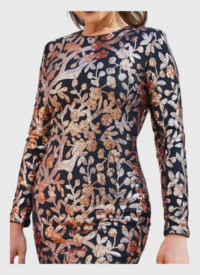 SEQUIN LONG SLEEVE A-LINE MINI DRESS