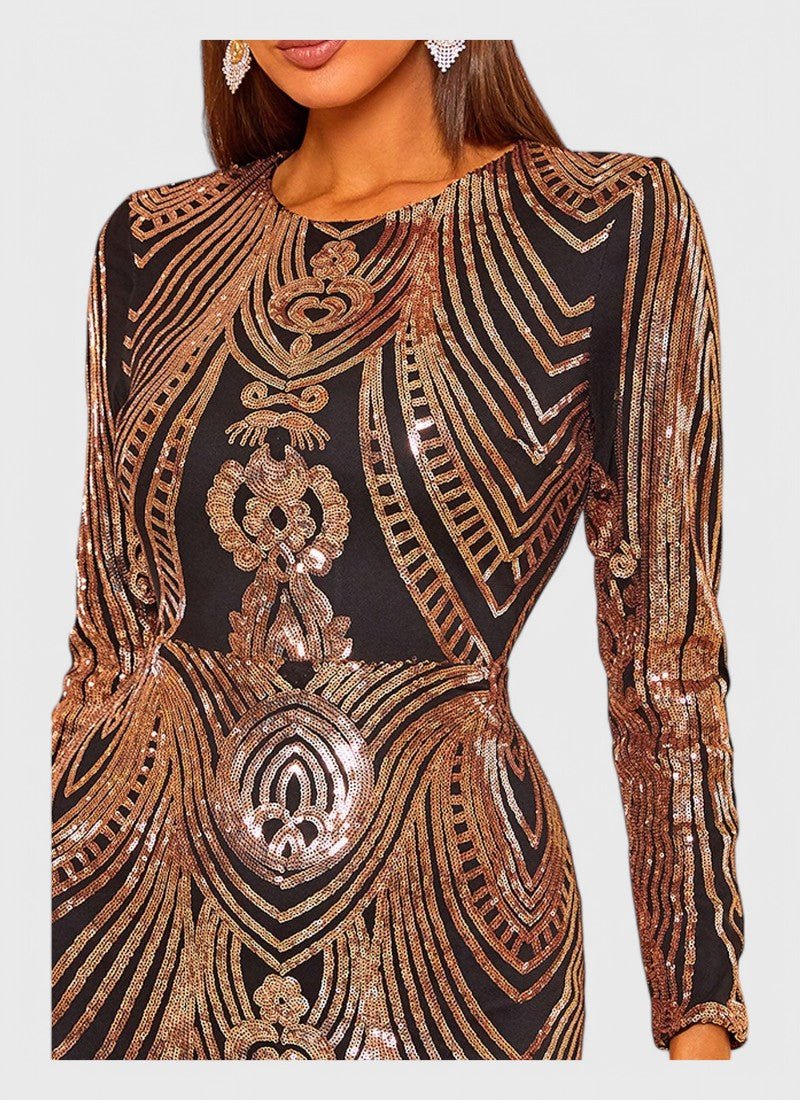 SEQUIN LONG SLEEVE A-LINE MINI DRESS