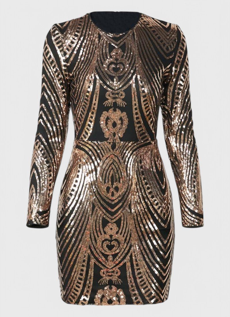 SEQUIN LONG SLEEVE A-LINE MINI DRESS