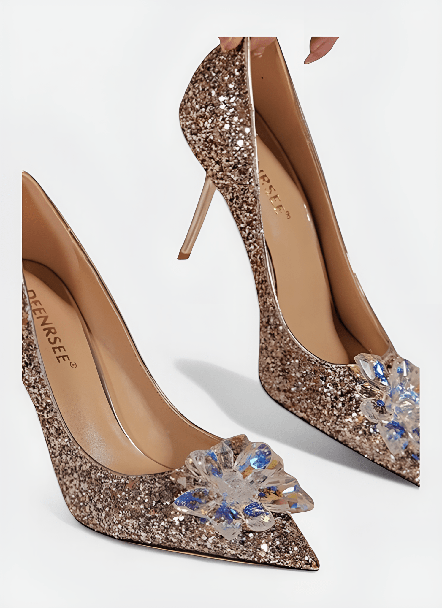 SHINE INLAY CRYSTAL FLOWER BANQUET WEDDING THIN HIGH HEELS