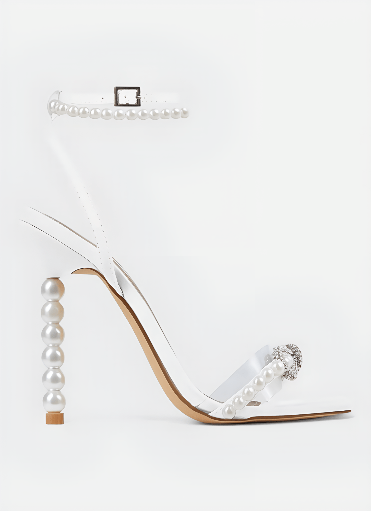 SQUARE HEAD RHINESTONE BOW PEARL HIGH HEELS