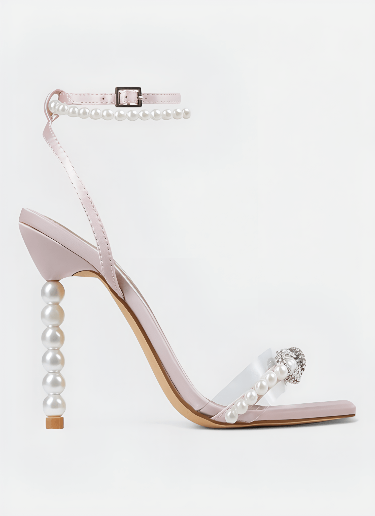 SQUARE HEAD RHINESTONE BOW PEARL HIGH HEELS